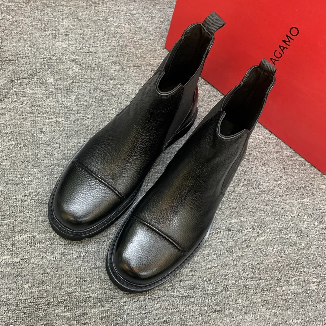 Men's shoes 💰960 🎁🎁🎁😈[Ferragamo] Men's high-top boots, the latest hot style, 1:1 original purchase quality, top quality, imported cowhide for the uppers, imported cowhide for the lining and feet, with original lightweight foam outsole, matching code 39-44, (38, 45 custom-made, non-refundable)